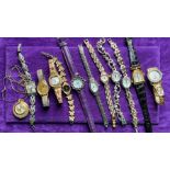 A collection of ladies wristwatches to include a Rotary Marcasite set watch, a vintage Tissot watch,