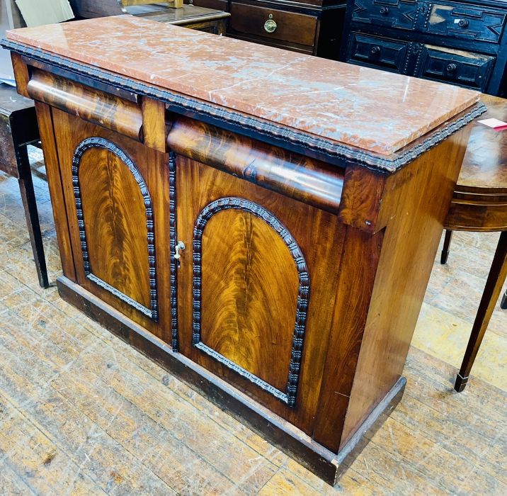 A William IV mahogany and later marble top sideboard