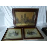 2 x William Monk (1863-1937) signed bottom right pencil etchings of scenes of London. Inside mount