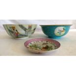 Two Chinese bowls and a saucer