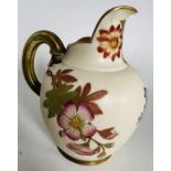 A Royal Worcester blush ivory jug painted with flower sprays, gilt highlights, pattern 1094, 14cm