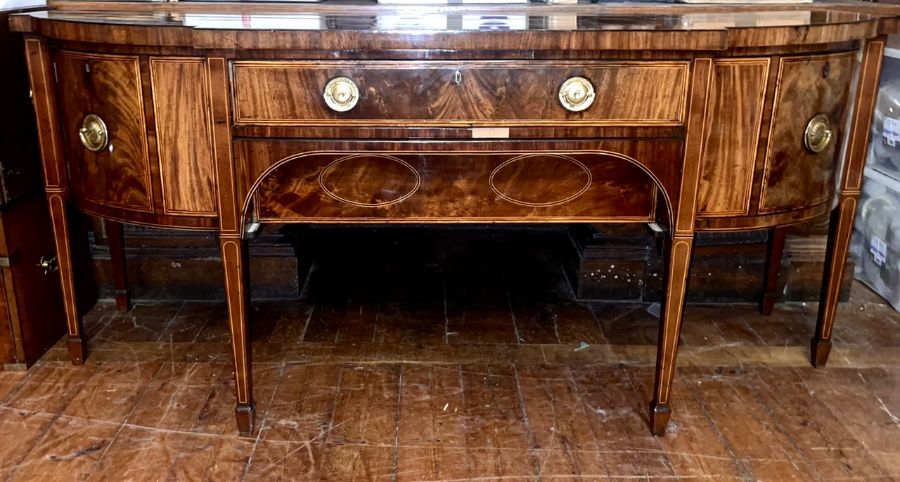 A George III mahogany, satinwood inlay and ebony strung sideboard, Thomas Sheraton period circa - Image 2 of 2