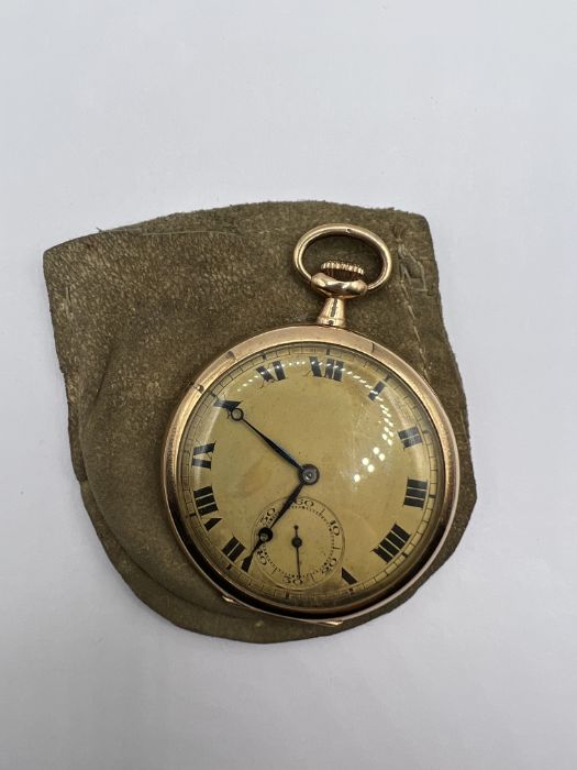 A slimline 9ct yellow gold pocket watch, untested but runs when wound. London import hallmark for