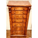 An early Victorian burr walnut and satinwood strung Wellington chest, circa 1850, rectangular