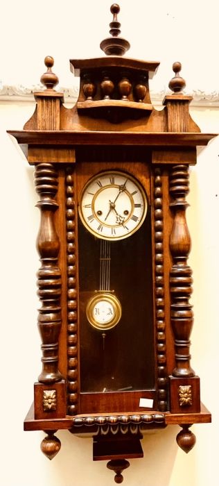 A Victorian mahogany Vienna wall clock, in the style of Gustav Becker, 5.5inch diameter enamel