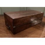 Edwardian wooden Writing slope with interior opening out drawers and side handles and brass inlay