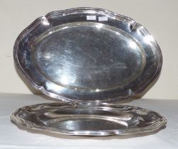 A plated Swedish shaped oval meat dish with raised reeded border, 41.5cm wide and a similar shaped