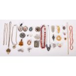 A collection of 19th and 20th century costume jewellery including agate and coral beads, an A/F
