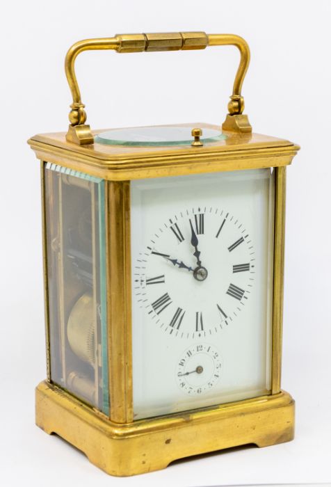 A French Grand sonnerie carriage clock with carrying case and with repeat and alarm. Two-train