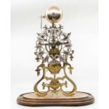 A Victorian-style modern skeleton clock with passing strike. Single train fusée movement, 4-spoke