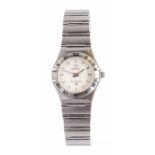 Omega- a ladies steel cased Omega Constellation wristwatch, comprising a round cream textured dial