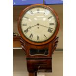 A good Victorian drop dial English fusee dial clock with roll back to wall case. With 12" convex