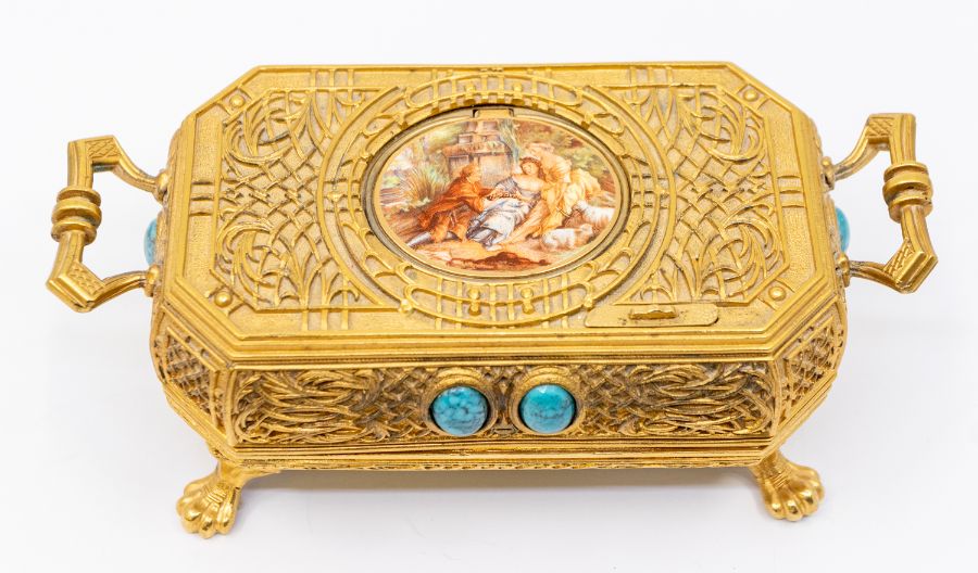 A Singing Bird musical box, automata in a gilt case. Clockwork mechanism inside a gilt case with - Bild 2 aus 3