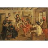 Indistinctly signed, Hungarian? tavern scene, 45 x 65cms approx