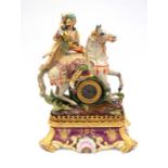 A good French porcelain mantle clock in the style of Petite with 8 day French two train movement,