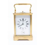 French 8-day Petite sonnerie carriage clock with repeat and alarm on a gong, in a brass cornice case