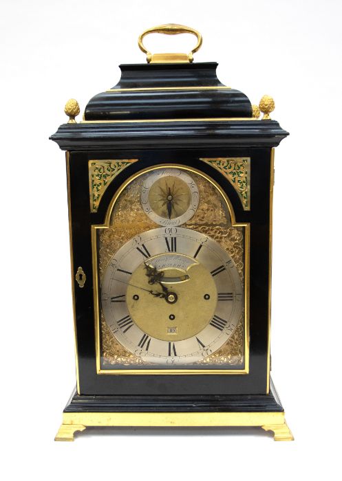 A Thomas Moore of Ipswich three-train verge table clock. Striking on 8 bells and a single bell, with