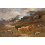 Louis Bosworth Hurt (1856-1929) Highland Cattle  oil on canvas, 50 x 74cm signed lower right