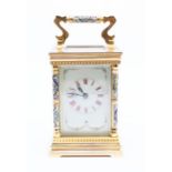 Anglaise champlevé striking carriage clock with two-train French movement, chiming on a gong.