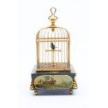 A good French miniature automata Singing Bird in a Cage, in original case. Single bird on 'T' perch