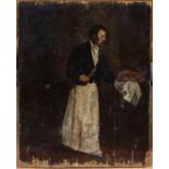 19th Continental School Waiter serving lobster oil on panel, 40.5 x 32cm