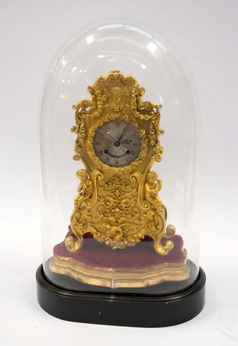 A Yveries of Paris French mantle clock or table clock under a glass dome, with 3" silvered dial, two - Bild 2 aus 4