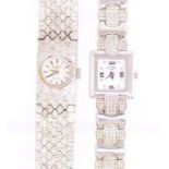 A ladies silver Rotary wristwatch, rectangular white dial with numeral and dot markers, to a stone