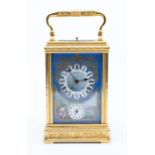 A good Drocourt French carriage clock with alarm on repeat in a case. It has a two-train spring