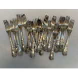 Sterling silver forks, kings Pattern, hallmarked for London, various dates from early 1820's to