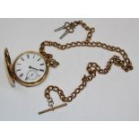 A George V 18ct gold key wind hunting cased pocket watch, movement numbered 6660, 4cm enamel Roman