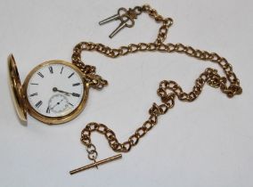 A George V 18ct gold key wind hunting cased pocket watch, movement numbered 6660, 4cm enamel Roman