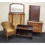 An Edwardian oak three drawer bedroom chest, an oak single door wall mounting cupboard, 80 x 55 x