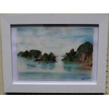 Timothy Onishi (20th English School) View over Ha Long Bay, pastel, signed and dated 27/12/99