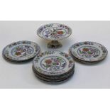 Thirteen 19th century Masons Ironstone 23cm diameter plates, each polychrome decorated in the