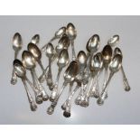 Sterling silver spoons, Kings Pattern, hallmarked for London, various dates from 1820's to 1870's.