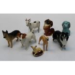 A group of seven Beswick figures comprising an Alsatian, matt finish, H14.5cm, a Sheepdog, gloss