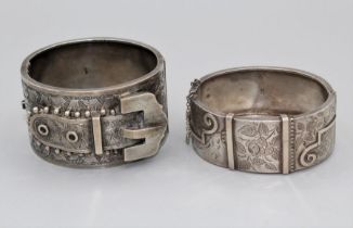 Two Aesthetic movement style hinged bangles one by the Hasler Brothers of Birmingham, styled as a