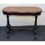 A Victorian walnut card table, the shaped quarter veneered swivel beize lined fold over top on