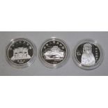 Ten Yuan silver Chinese coins 1998 seated figure on Lotus KM1161 1999 Kuam Ying Buddha silver x 2