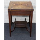 An Edwardian rosewood, boxwood marquetry inlaid and strung envelope card table, fitted single drawer