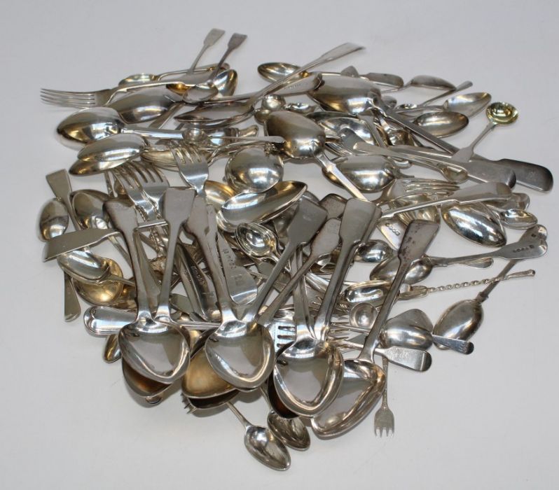 Benoni Stephens and others, a substantial mixed canteen of Hanovarian and fiddle pattern silver