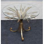 A Maison Jansen / Coco Chanel style gilt metal 'Wheat' coffee table, with later circular glass