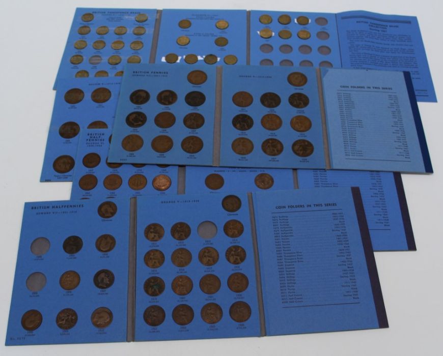 Five Whitman coin folders including penny's 1902-1929 Halfpenny's 1902-1929-1937 onwards Brass