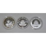 Ten Yuan one silver oz Chinese Bullion Collection 1997 Panda on thick branch KM986 1999 Panda on