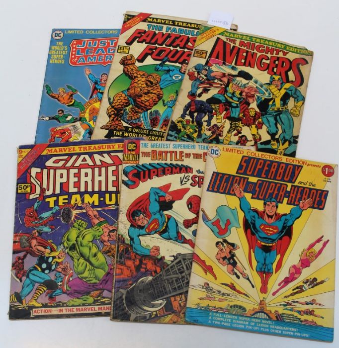Marvel Treasury Editions, three mid 1970's folio size comics including The Mighty Avengers,