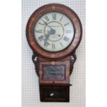 A late 19th century walnut cased, inlaid and strung drop dial wall clock, named Goodacre and Sons,