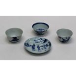 A 19th century Chinese porcelain tea bowl and saucer, figurally decorated in underglaze blue