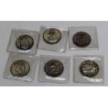 USA six Kennedy Half Dollars 1964, 1973-1984 Silver coinage 1964 73/84 silver clad