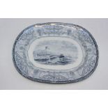 A 19th century Copeland meat platter, transfer decorated with figures on a bridge before mountains