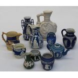 A late 19th century Dudson blue dip bachelors teapot, together with other similar wares and an